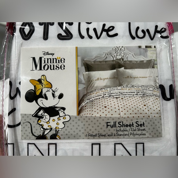 Disney Minnie Mouse Full Sheet‎ Set - Black White and Gold